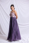DUSTY PURPLE PLEATED GOWN