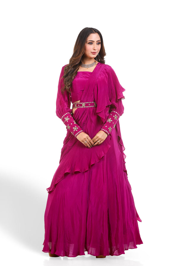 PLUM PURPLE PRE-DRAPE SAREE