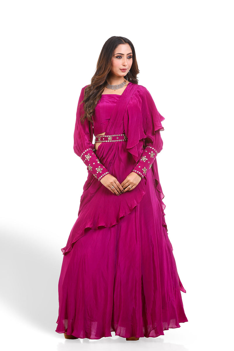 PLUM PURPLE PRE-DRAPE SAREE 3